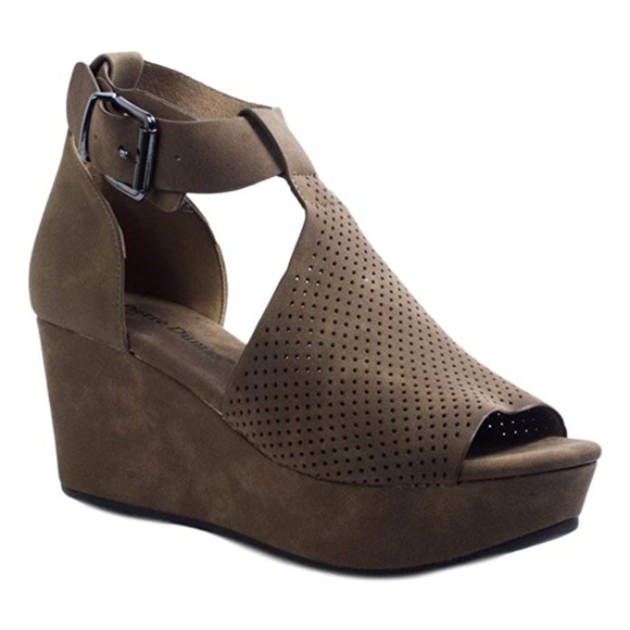 Womens Wedge Sandals Taupe w/ Ankle Straps - Picture 8 of 8